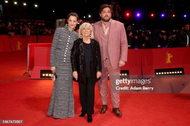 Vicky Krieps, Margarethe von Trotta and Ronald Zehrfeld attend the "Ingeborg Bachmann - Reise in die Wüste" premiere during the 73rd Berlinale...