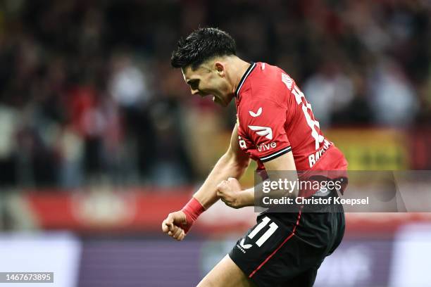 Nadiem Amiri of Bayer 04 Leverkusen celebrates after scoring the team's first goal during the Bundesliga match between Bayer 04 Leverkusen and 1. FSV...