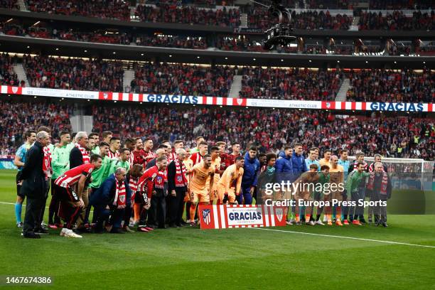 Players of Atletico de Madrid and Athletic Club pose for photo during the spanish league, La Liga Santander, football match played between Altetico...