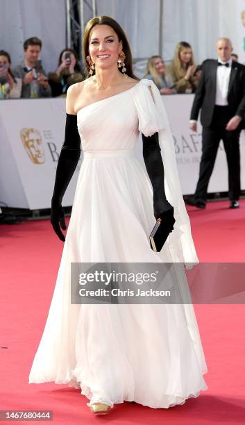 Catherine, Princess of Wales, attends the EE BAFTA Film Awards 2023 at The Royal Festival Hall on February 19, 2023 in London, England. The Prince of...