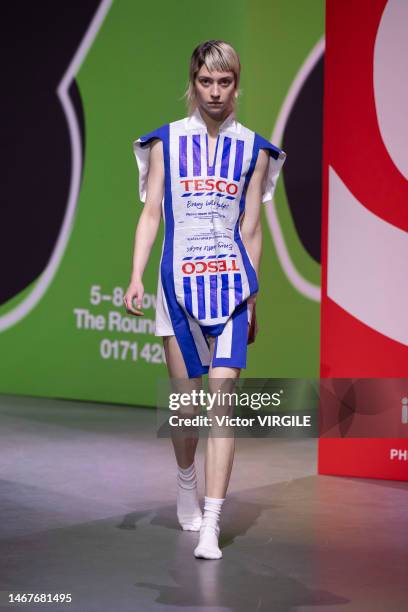 Model walks the runway during the JW Anderson Ready to Wear Fall/Winter 2023-2024 fashion show as part of the London Fashion Week on February 19,...