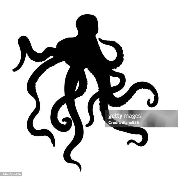 octopus silhouette on a transparent background - octopus silhouette stock illustrations