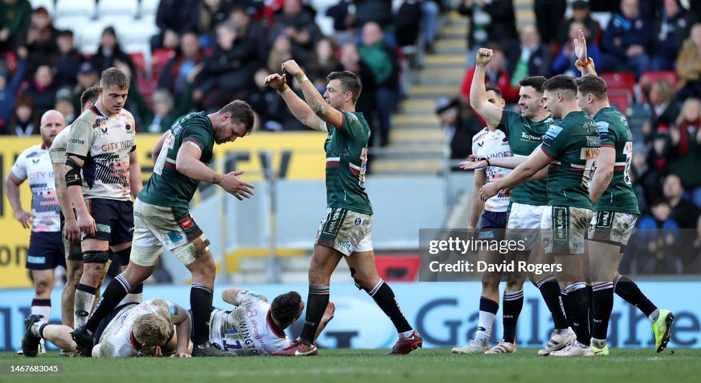 Leiscter Rugby Handre Pollard and Hanro Leibenberg of Leicester Tigers celebrate ...
