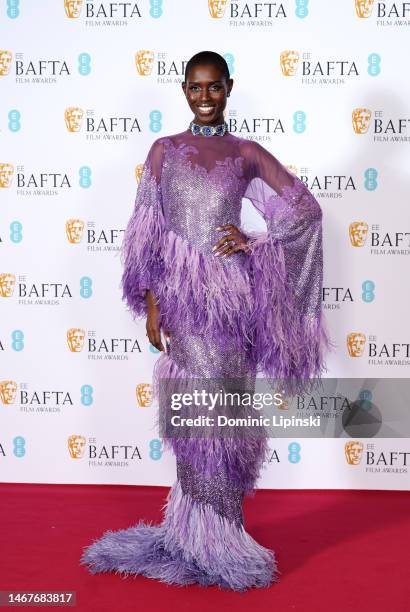 Jodie Turner-Smith poses during the EE BAFTA Film Awards 2023 at The Royal Festival Hall on February 19, 2023 in London, England.