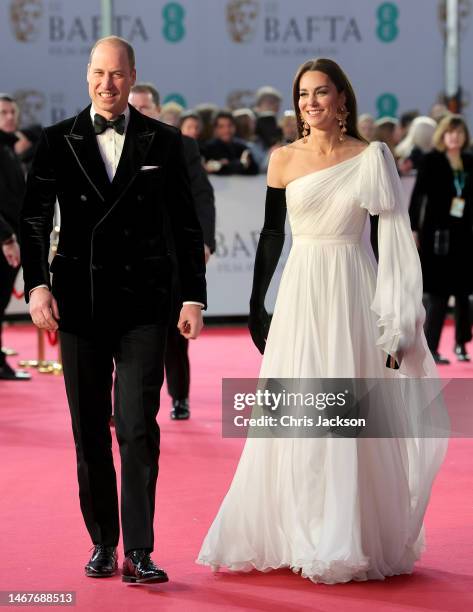 Catherine, Princess of Wales and Prince William, Prince of Wales attend the EE BAFTA Film Awards 2023 at The Royal Festival Hall on February 19, 2023...