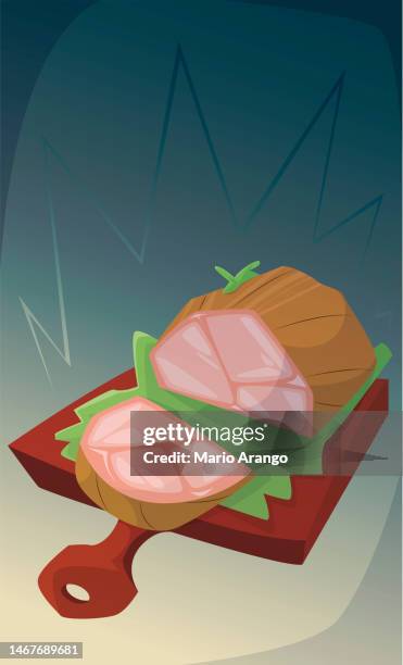 illustration of wooden board with piece of meat ready to eat - quinoa stock illustrations