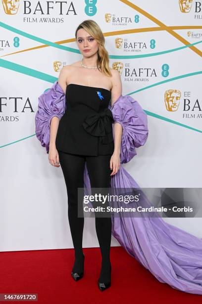 Aimee Lou Wood attends the EE BAFTA Film Awards 2023 at The Royal Festival Hall on February 19, 2023 in London, England.