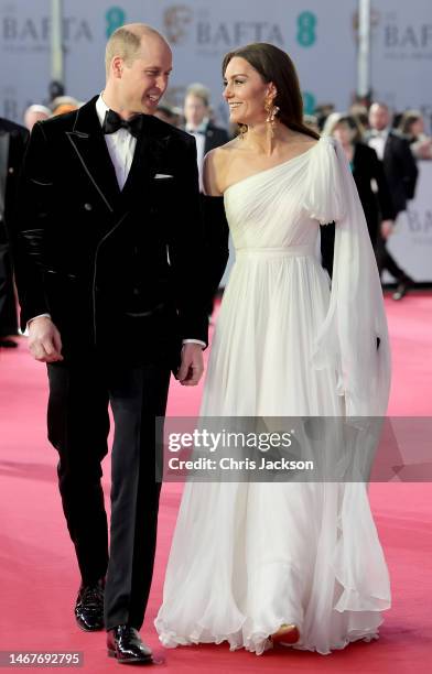 Catherine, Princess of Wales and Prince William, Prince of Wales attend the EE BAFTA Film Awards 2023 at The Royal Festival Hall on February 19, 2023...