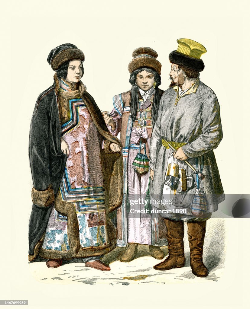 Mode de l’Extrême-Orient de l’Empire russe, Tartarine sibérienne kalmouke, Homme et femmes du 19ème siècle
