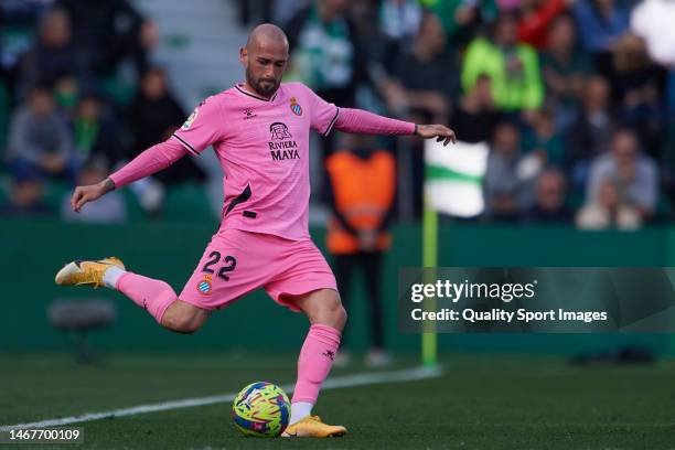 Aleix Vidal of RCD Espanyol passes the ball during the LaLiga Santander match between Elche CF and RCD Espanyol at Estadio Manuel Martinez Valero on...