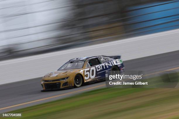 Conor Daly, driver of the BitNile.com Chevrolet, drives during the NASCAR Cup Series 65th Annual Daytona 500 at Daytona International Speedway on...