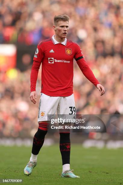 Scott McTominay of Manchester United during the Premier League match between Manchester United and Leicester City at Old Trafford on February 19,...