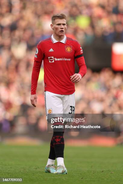 Scott McTominay of Manchester United during the Premier League match between Manchester United and Leicester City at Old Trafford on February 19,...