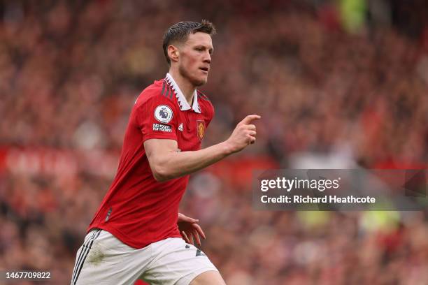 Wout Weghorst of Manchester United during the Premier League match between Manchester United and Leicester City at Old Trafford on February 19, 2023...