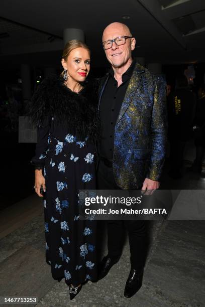 Modesta Vzesniauskaite and John Caudwell attend the EE BAFTA Film Awards 2023 Dinner at the Royal Festival Hall on February 19, 2023 in London,...