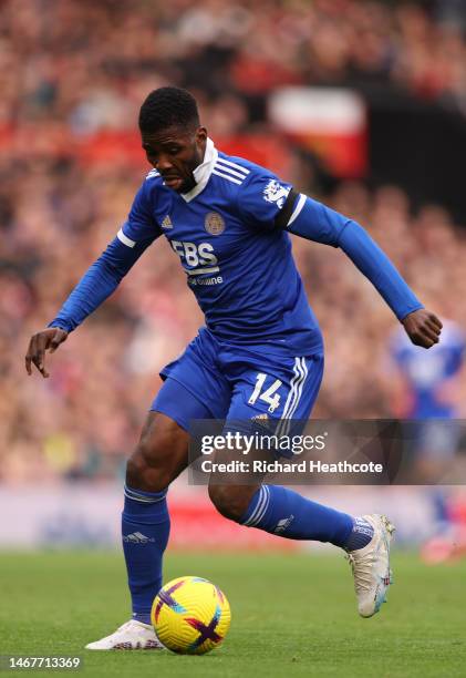 Kelechi Iheanacho of Leicester during the Premier League match between Manchester United and Leicester City at Old Trafford on February 19, 2023 in...