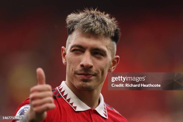 Lisandro Martínez of Manchester United during the Premier League match between Manchester United and Leicester City at Old Trafford on February 19,...