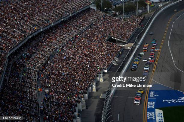 General view of racing during the NASCAR Cup Series 65th Annual Daytona 500 at Daytona International Speedway on February 19, 2023 in Daytona Beach,...