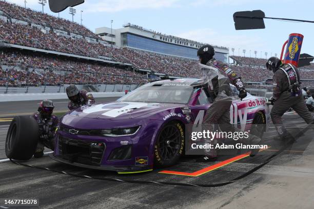 Alex Bowman, driver of the Ally Chevrolet, pits during the NASCAR Cup Series 65th Annual Daytona 500 at Daytona International Speedway on February...