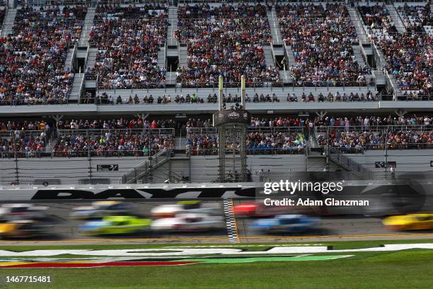 General view of racing during the NASCAR Cup Series 65th Annual Daytona 500 at Daytona International Speedway on February 19, 2023 in Daytona Beach,...