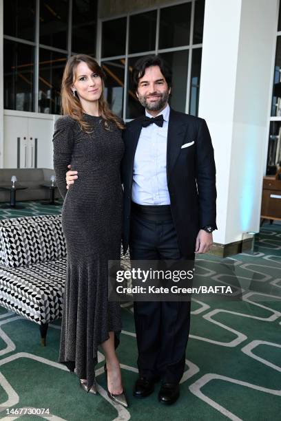 Natalia Ryumina and Edoardo Francia attend the EE BAFTA Film Awards 2023 Champagne Reception at The Royal Festival Hall on February 19, 2023 in...