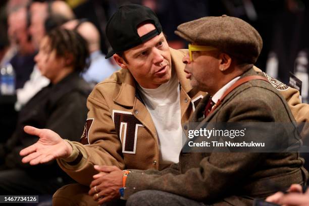 Owner Ryan Smith of the Utah Jazz talks with actor Spike Lee prior to the 2023 NBA All Star Game between Team Giannis and Team LeBron at Vivint Arena...