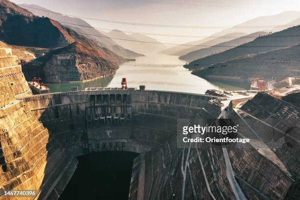 aerial view of baihetan hydropower station,china. - dam china 個照片及圖片檔