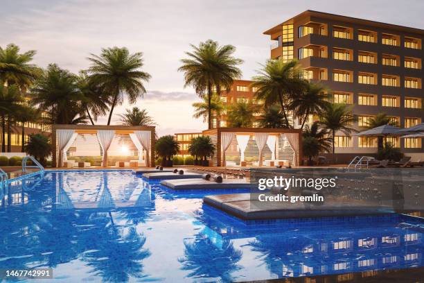 tourist resort at sunset - lido stock pictures, royalty-free photos & images