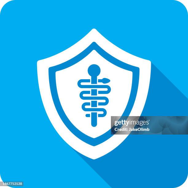 shield rod of asclepius icon silhouette - rod of asclepius stock illustrations