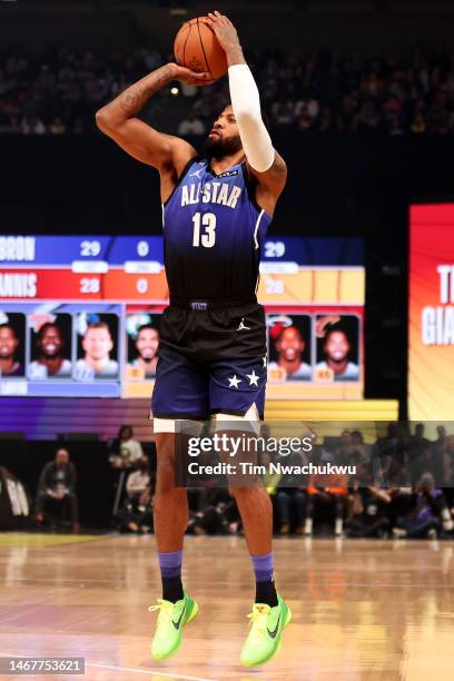 Paul George of the LA CLippers shoots during the first quarter in the 2023 NBA All Star Game between Team Giannis and Team LeBron at Vivint Arena on...