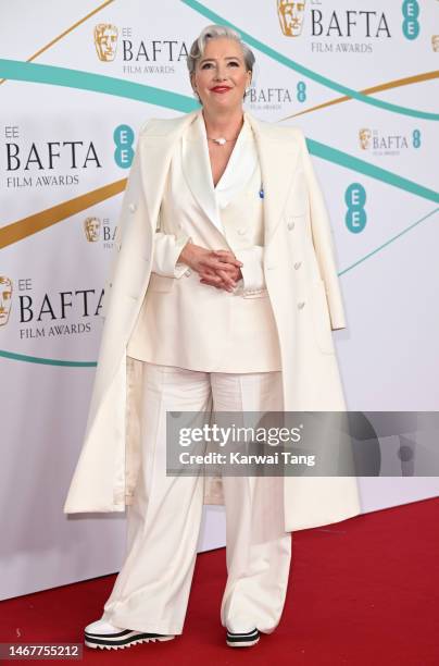 DEmma Thompson attends the EE BAFTA Film Awards 2023 at The Royal Festival Hall on February 19, 2023 in London, England.