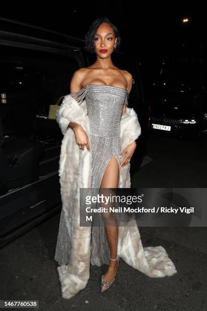 Jourdan Dunn attends the British Vogue And Tiffany & Co. Celebrate Fashion And Film Party 2023 at Annabel's on February 19, 2023 in London, England.