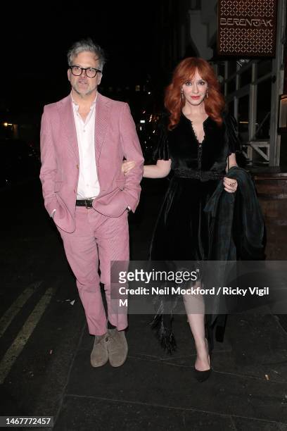 George Bianchini and Christina Hendricks seen attending Warner Bros. Post BAFTA celebration at Kettner's Townhouse on February 19, 2023 in London,...