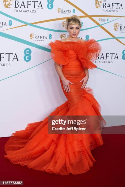 Florence Pugh attends the EE BAFTA Film Awards 2023 at The Royal Festival Hall on February 19, 2023 in London, England.