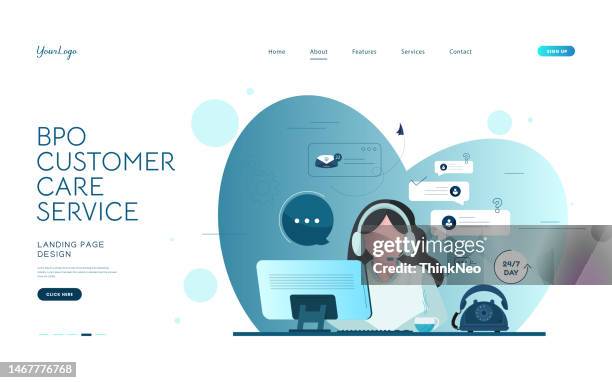 operator in headphones communicates with clients on various issues. - contact us stock illustrations