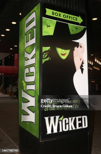 Signage at the hit musical "Wicked" on Broadway at The Gershwin Theater on February 19, 2023 in New York City.