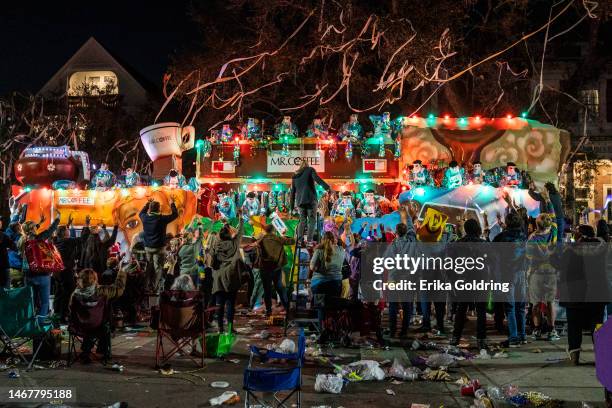 The Mr. Coffee float rolls in the 2023 Krewe of Bacchus parade on February 19, 2023 in New Orleans, Louisiana.