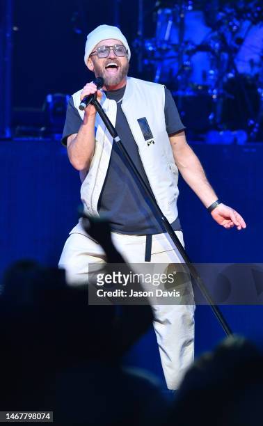 TobyMac performs live on stage at Bridgestone Arena on February 19, 2023 in Nashville, Tennessee.