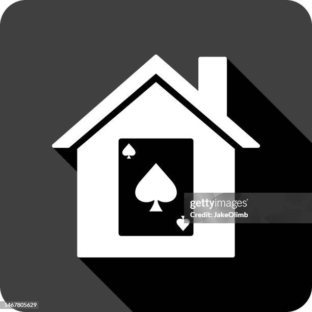 stockillustraties, clipart, cartoons en iconen met house playing card spade icon silhouette - patience