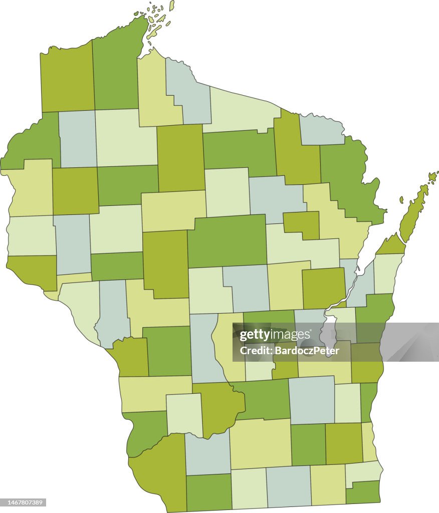 Wisconsin Map With Scale Highly Detailed Editable Political Map With Separated Layers Wisconsin ...