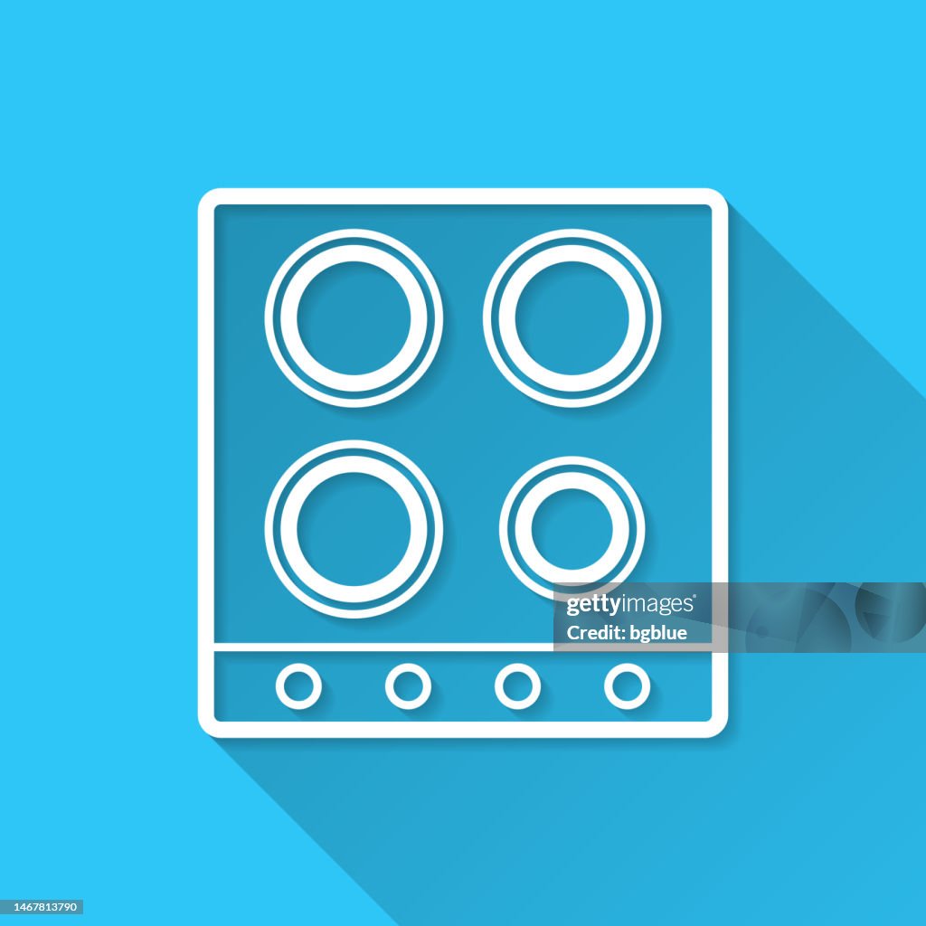 Electric stove - top view. Icon on blue background - Flat Design with Long Shadow