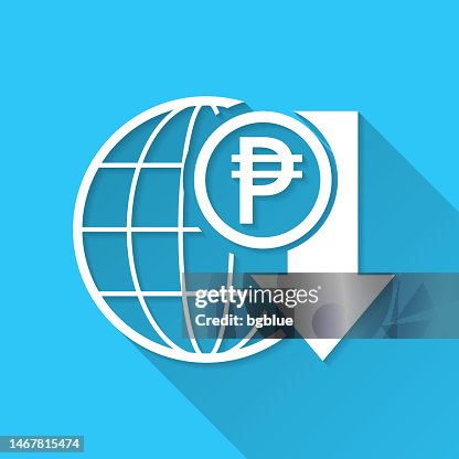 Peso rate decrease. Icon on blue background - Flat Design with Long Shadow Peso rate decrease. Icon on blue background - Flat Design with Long Shadow