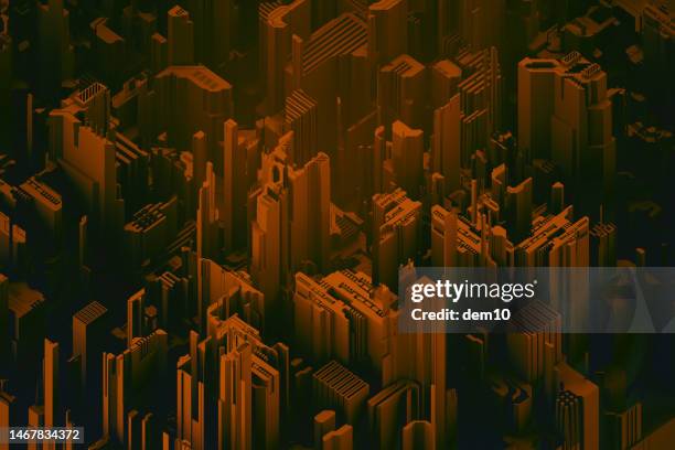 dark toned futuristic cityscape scene - apocalypse stock pictures, royalty-free photos & images