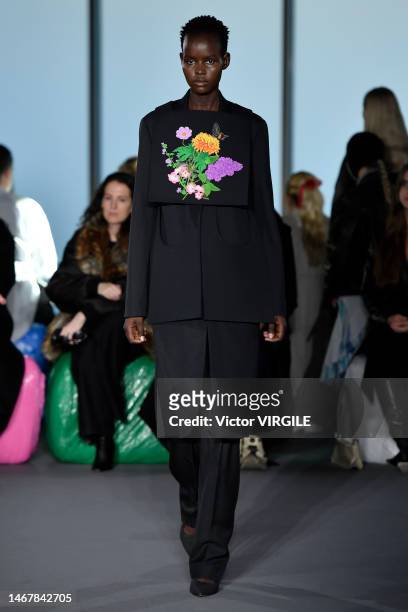 Model walks the runway during the Christopher Kane Ready to Wear Fall/Winter 2023-2024 fashion show as part of the London Fashion Week on February...