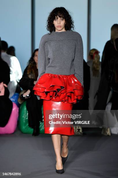 Model walks the runway during the Christopher Kane Ready to Wear Fall/Winter 2023-2024 fashion show as part of the London Fashion Week on February...