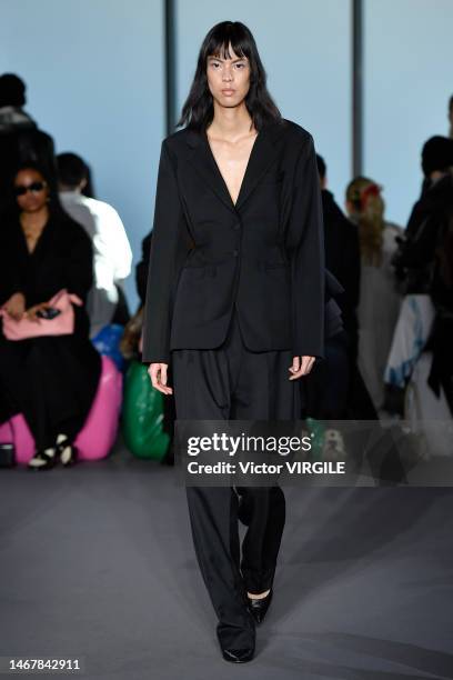 Model walks the runway during the Christopher Kane Ready to Wear Fall/Winter 2023-2024 fashion show as part of the London Fashion Week on February...