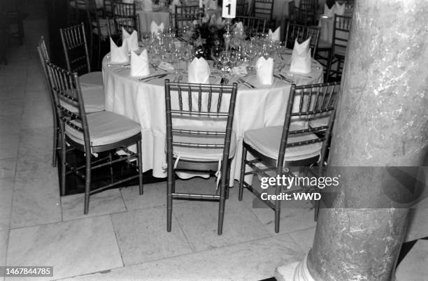 Table settings are seen during a party at the British embassy in Washington, D.C., on November 5, 1998.