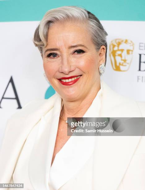 Emma Thompson attends the EE BAFTA Film Awards 2023 at The Royal Festival Hall on February 19, 2023 in London, England.
