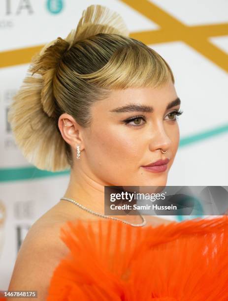 Florence Pugh attends the EE BAFTA Film Awards 2023 at The Royal Festival Hall on February 19, 2023 in London, England.