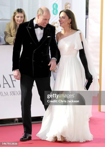 Catherine, Princess of Wales and Prince William, Prince of Wales attend the EE BAFTA Film Awards 2023 at The Royal Festival Hall on February 19, 2023...